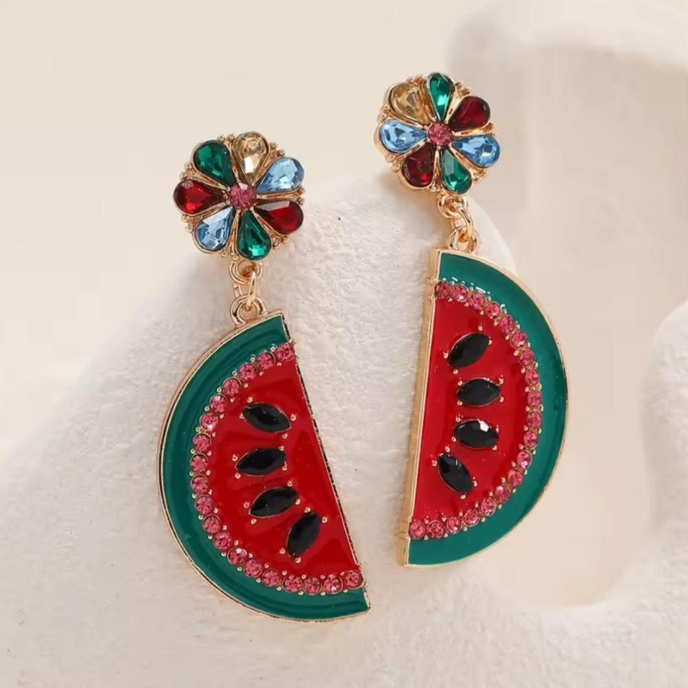 "Melon" Watermelon Fruit Earrings - Picture 13 of 14